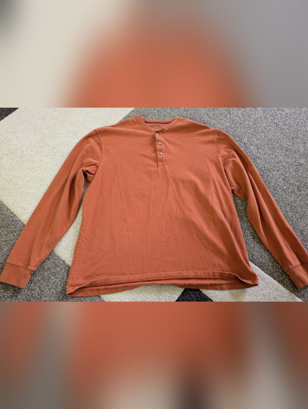 Burnt Orange Cotton Henley Long Sleeve Tee